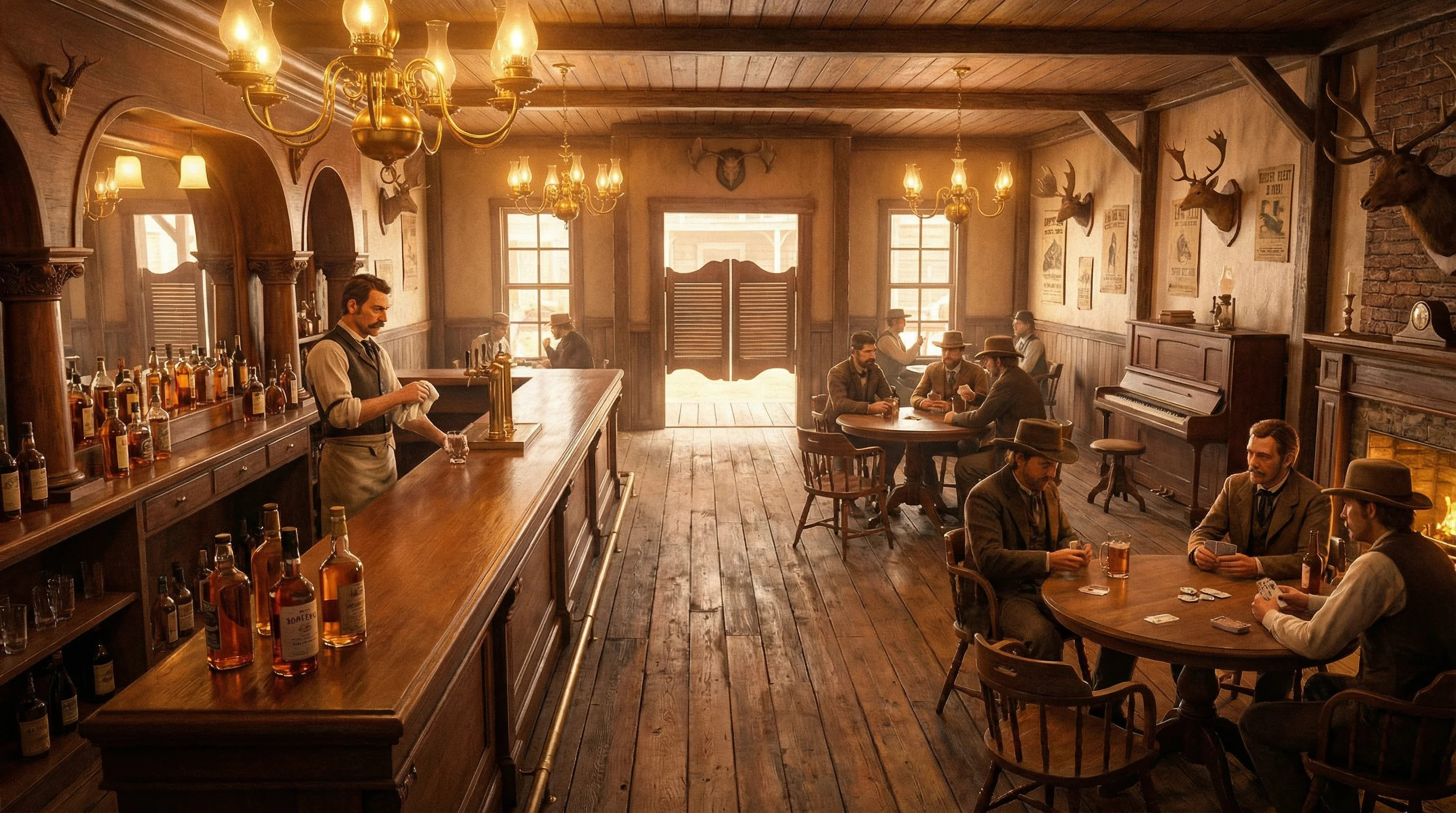 西部沙龙酒馆内部场景 - 开源棋牌 历史